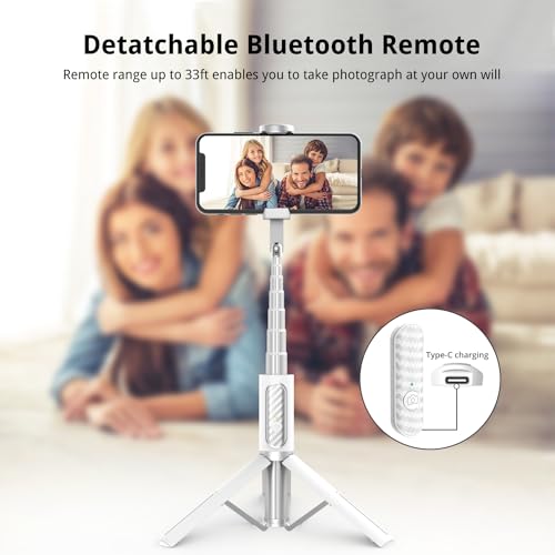 ATUMTEK Selfie Stick Tripod, Extendable 3 in 1 Aluminum Bluetooth Selfie Stick with Wireless Remote and Tripod Stand for iPhone 16/15/14/13/12/11 Pro Max/XS Max/XS/XR/X/8/7, Samsung Smartphones Black