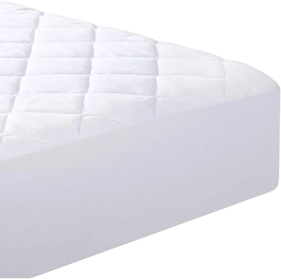 Bedding Fitted Waterproof Mattress Protector, Mattress Pad, Elastic Fitted Mattress Cover Mattress Topper (White) (Double)