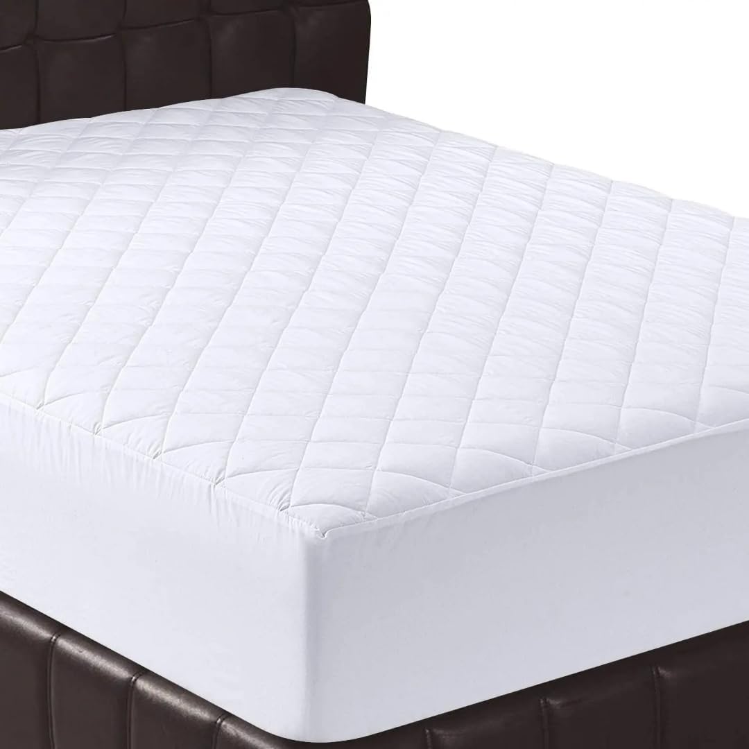Bedding Fitted Waterproof Mattress Protector, Mattress Pad, Elastic Fitted Mattress Cover Mattress Topper (White) (Double)