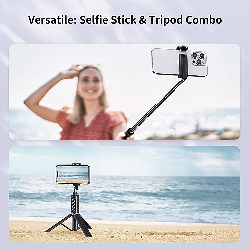 ATUMTEK Selfie Stick Tripod, Extendable 3 in 1 Aluminum Bluetooth Selfie Stick with Wireless Remote and Tripod Stand for iPhone 16/15/14/13/12/11 Pro Max/XS Max/XS/XR/X/8/7, Samsung Smartphones Black