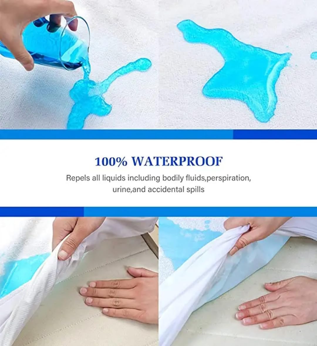 Bedding Fitted Waterproof Mattress Protector, Mattress Pad, Elastic Fitted Mattress Cover Mattress Topper (White) (Double)