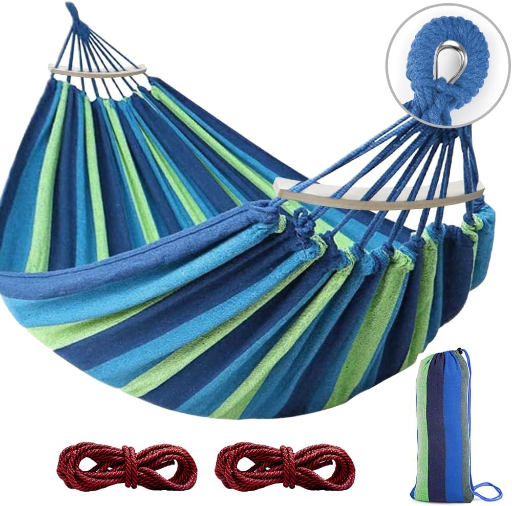 MOSFiATA Camping Hammock 550lb Upgraded Thickened 320G Durable Canvas Fabric Single Hammocks with Two Anti Roll Balance Beam and Sturdy Metal Knot Tree Straps for Camping, Patio, Backyard, Outdoor