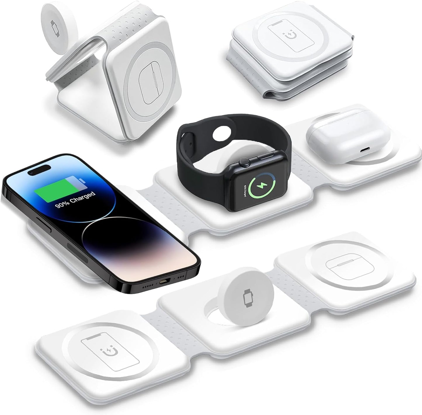 Wireless Charging Station for Apple Multiple Devices ，3 in 1 Magnetic Foldable Wireless Charger-Travel Charging Pad for iPhone 15 14 13 12 Pro Max Plus Watch & Airpods(Adapter not Included)