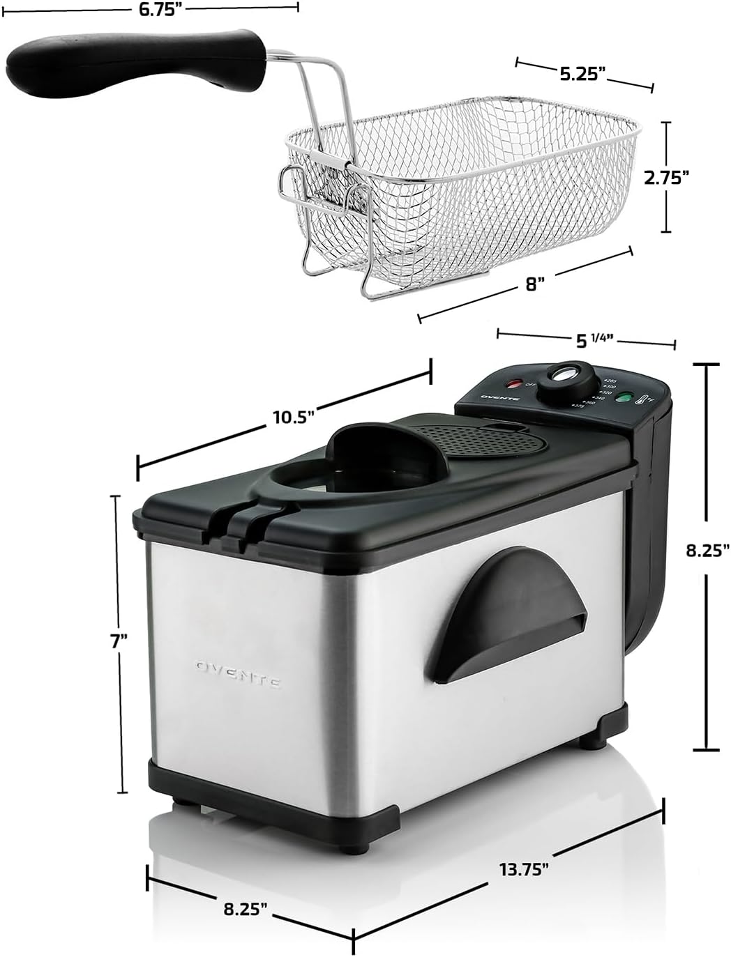 Condere Electric Deep Fryer 2 Liter Capacity, 1500 Watt Lid with Viewing Window and Odor Filter, Adjustable Temperature, Removable Frying Basket and Easy to Clean Stainless Steel Body, Silver FDM2201BR