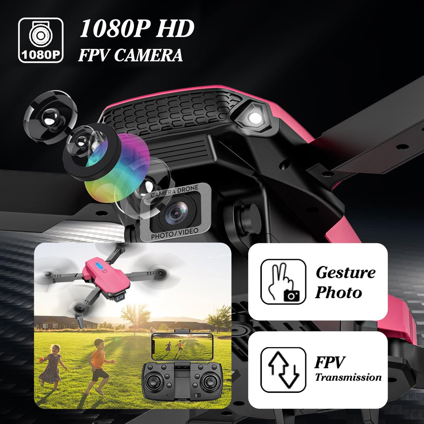 Mini Drone with Camera 1080P, Drone for Kids Boys Beginners, Foldable Drones, Gestures Selfie, One Key Start, 360° Flips, 2 Batteries Toy Gifts for Boys Black