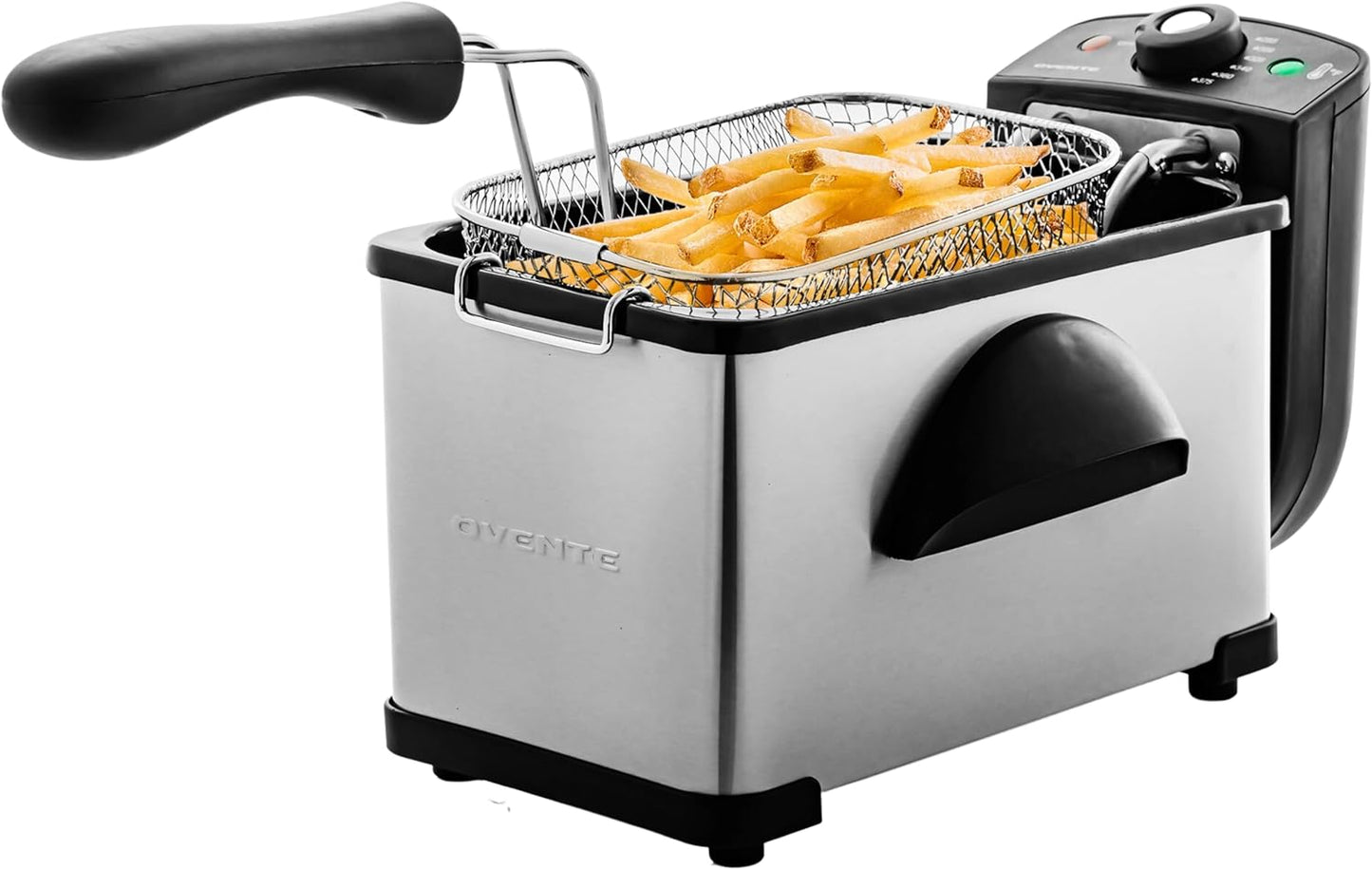 Condere Electric Deep Fryer 2 Liter Capacity, 1500 Watt Lid with Viewing Window and Odor Filter, Adjustable Temperature, Removable Frying Basket and Easy to Clean Stainless Steel Body, Silver FDM2201BR