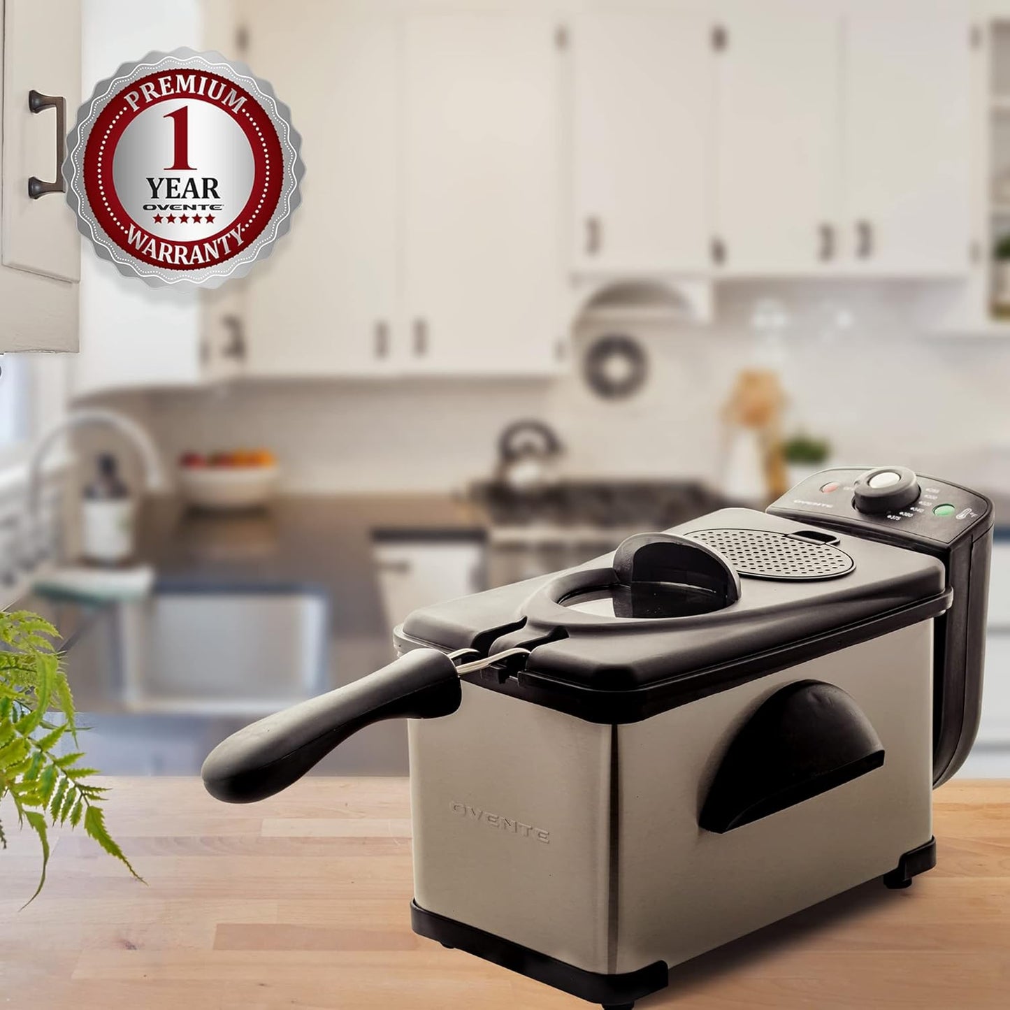 Condere Electric Deep Fryer 2 Liter Capacity, 1500 Watt Lid with Viewing Window and Odor Filter, Adjustable Temperature, Removable Frying Basket and Easy to Clean Stainless Steel Body, Silver FDM2201BR