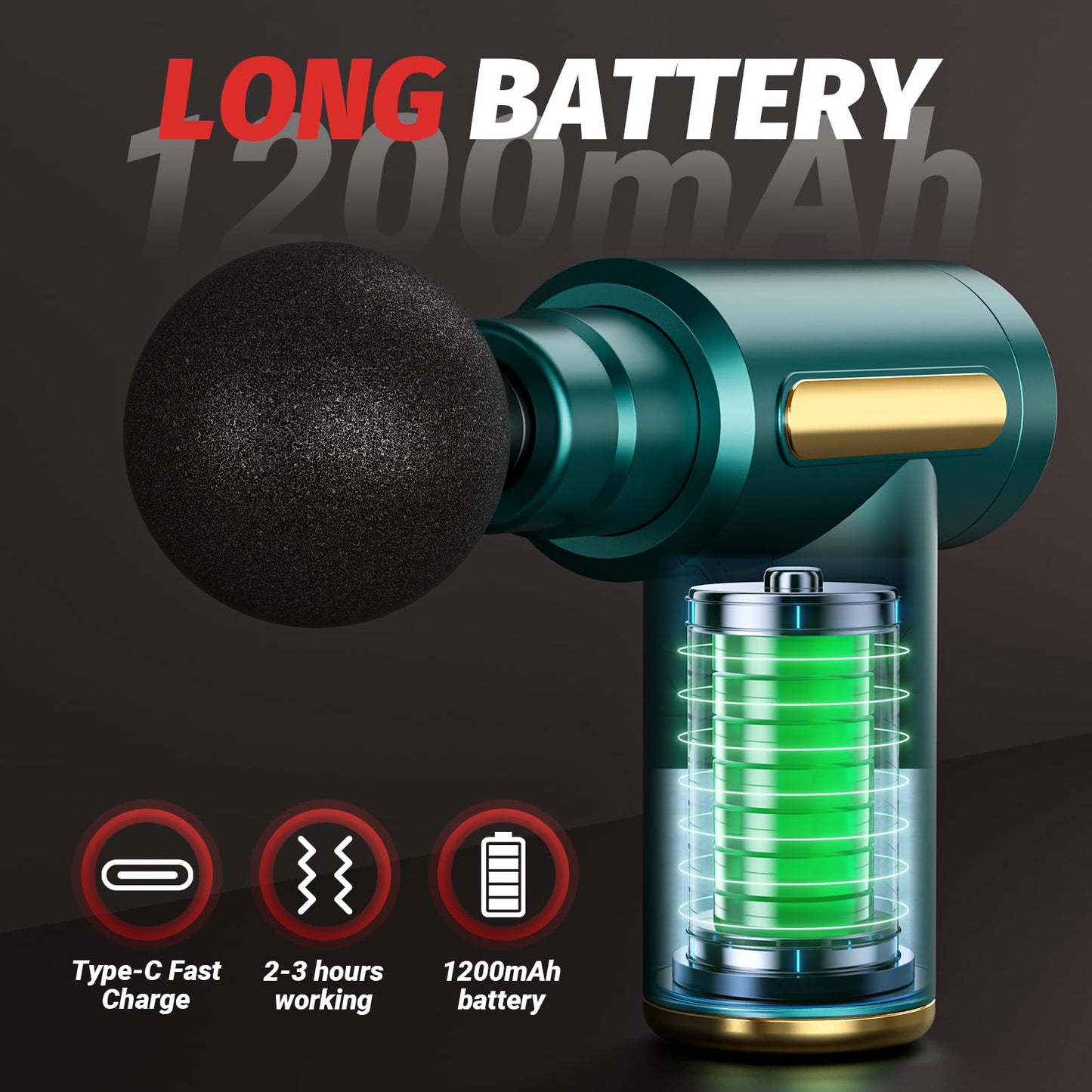 Brantefa Massage Gun, Small Travel Massage Gun, Massage Gun Deep Tissue,Percussion Handheld Portable Muscle Massager Tool for Full Body Pain Relief, Ideal Gifts for Men, Women(Green)