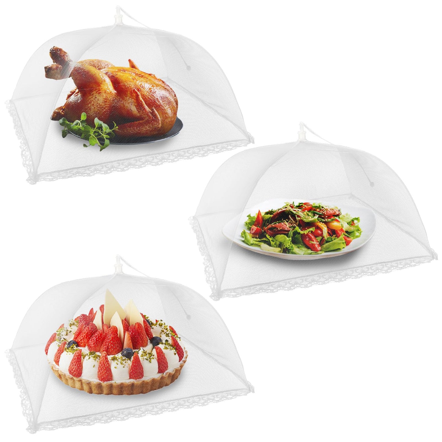 3 Large and Tall Food Covers, 17"x17" Food Tents Food Covers for Outdoors,Pop-up Mesh Food Covers Nets for Outside,Screen Tents,Parties Picnics, BBQ,Reusable and Collapsible