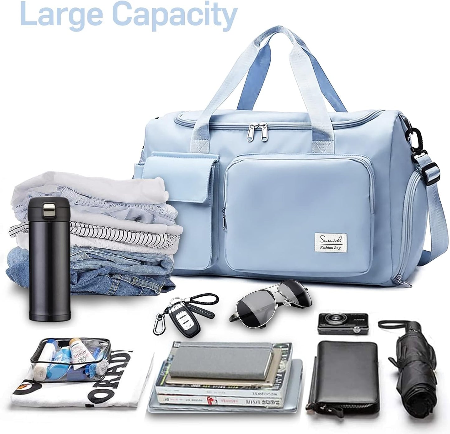 Sports Gym Bag with Shoes Compartment Travel Duffel Bag with Dry Wet Separated Pocket for Men and Women, Overnight Bag Weekender Bag Training Handbag Yoga Bag - Blue