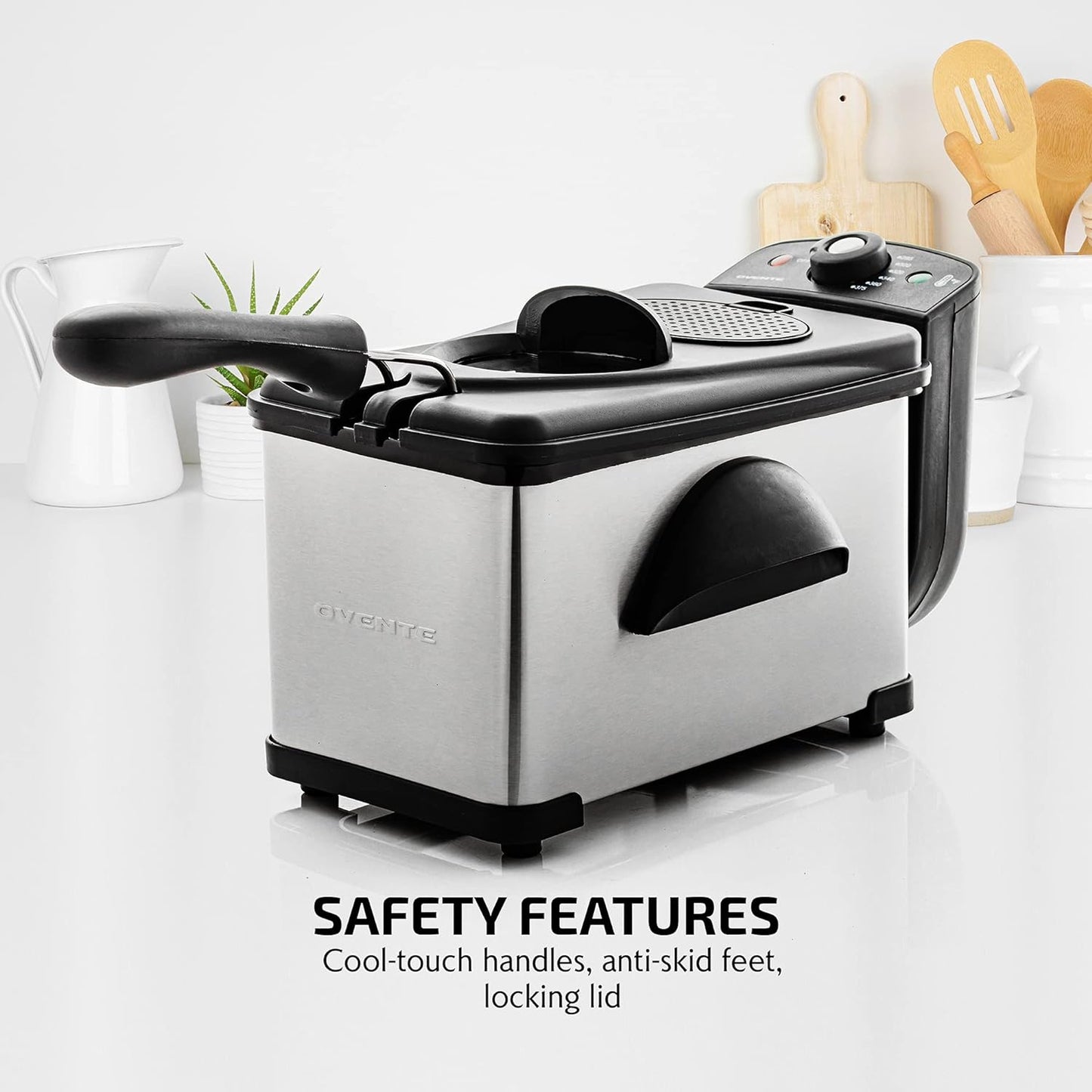 Condere Electric Deep Fryer 2 Liter Capacity, 1500 Watt Lid with Viewing Window and Odor Filter, Adjustable Temperature, Removable Frying Basket and Easy to Clean Stainless Steel Body, Silver FDM2201BR