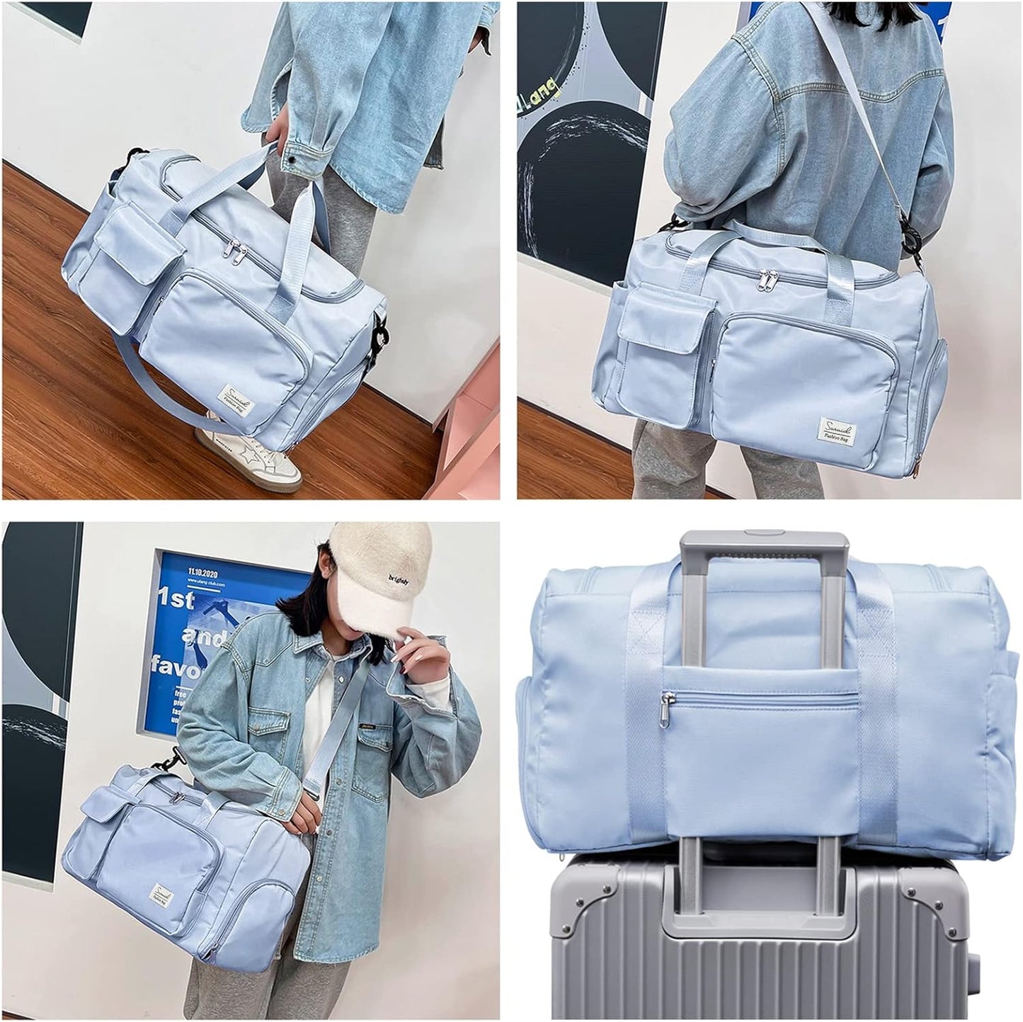 Sports Gym Bag with Shoes Compartment Travel Duffel Bag with Dry Wet Separated Pocket for Men and Women, Overnight Bag Weekender Bag Training Handbag Yoga Bag - Blue