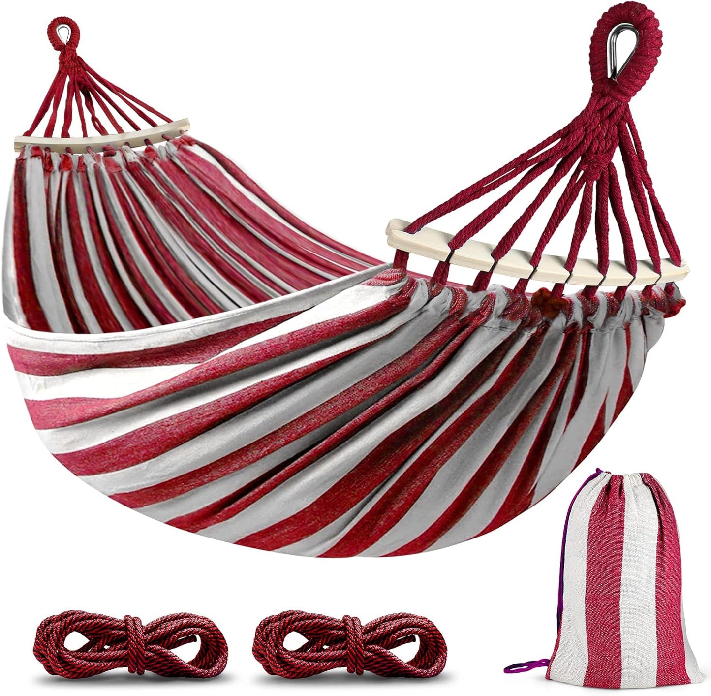 MOSFiATA Camping Hammock 550lb Upgraded Thickened 320G Durable Canvas Fabric Single Hammocks with Two Anti Roll Balance Beam and Sturdy Metal Knot Tree Straps for Camping, Patio, Backyard, Outdoor