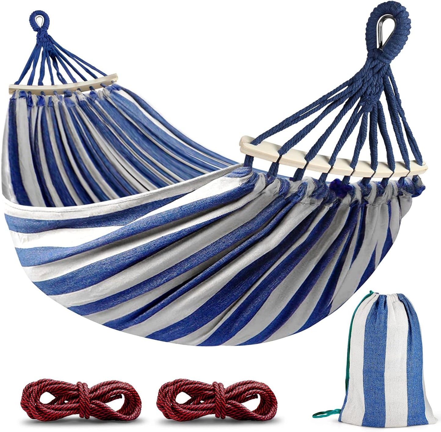 MOSFiATA Camping Hammock 550lb Upgraded Thickened 320G Durable Canvas Fabric Single Hammocks with Two Anti Roll Balance Beam and Sturdy Metal Knot Tree Straps for Camping, Patio, Backyard, Outdoor